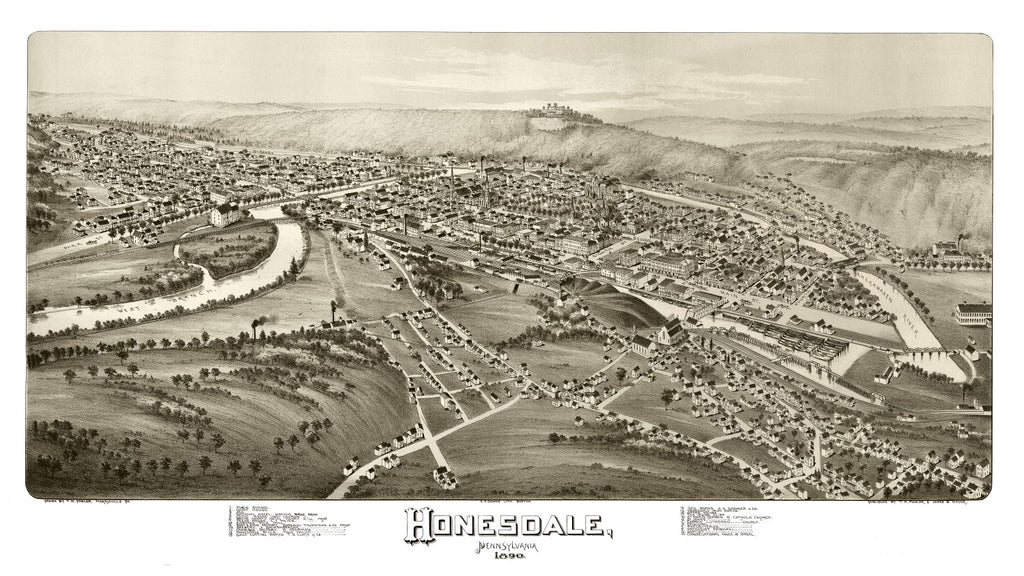 Vintage Map of Honesdale, Pennsylvania 1890