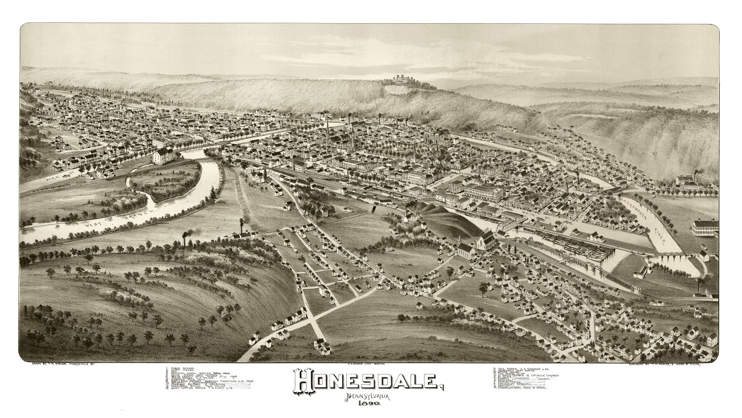 Vintage Map of Honesdale, Pennsylvania 1890