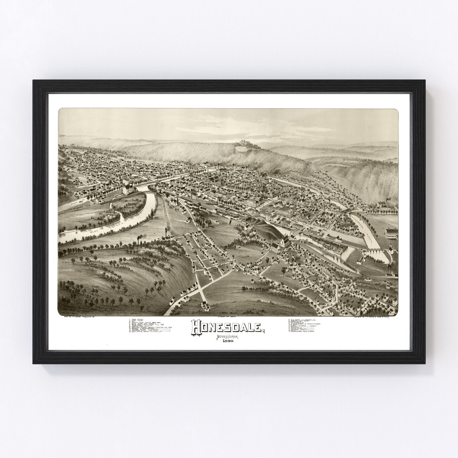 Vintage Map of Honesdale, Pennsylvania 1890