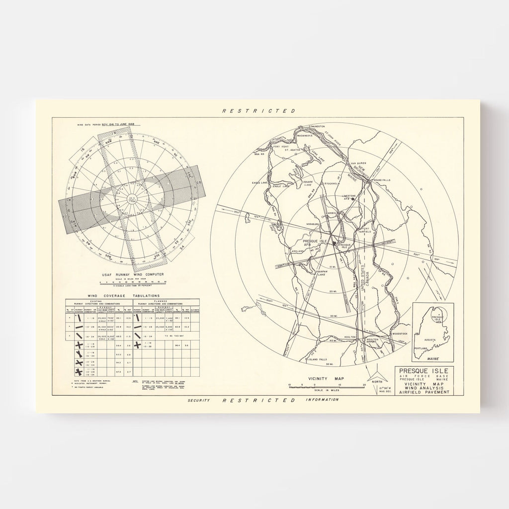 Vintage Map of the Presque Isle Air Fore Base Vicinity, 1952