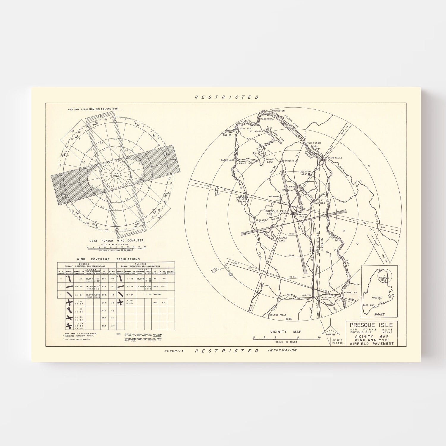 Vintage Map of the Presque Isle Air Fore Base Vicinity, 1952