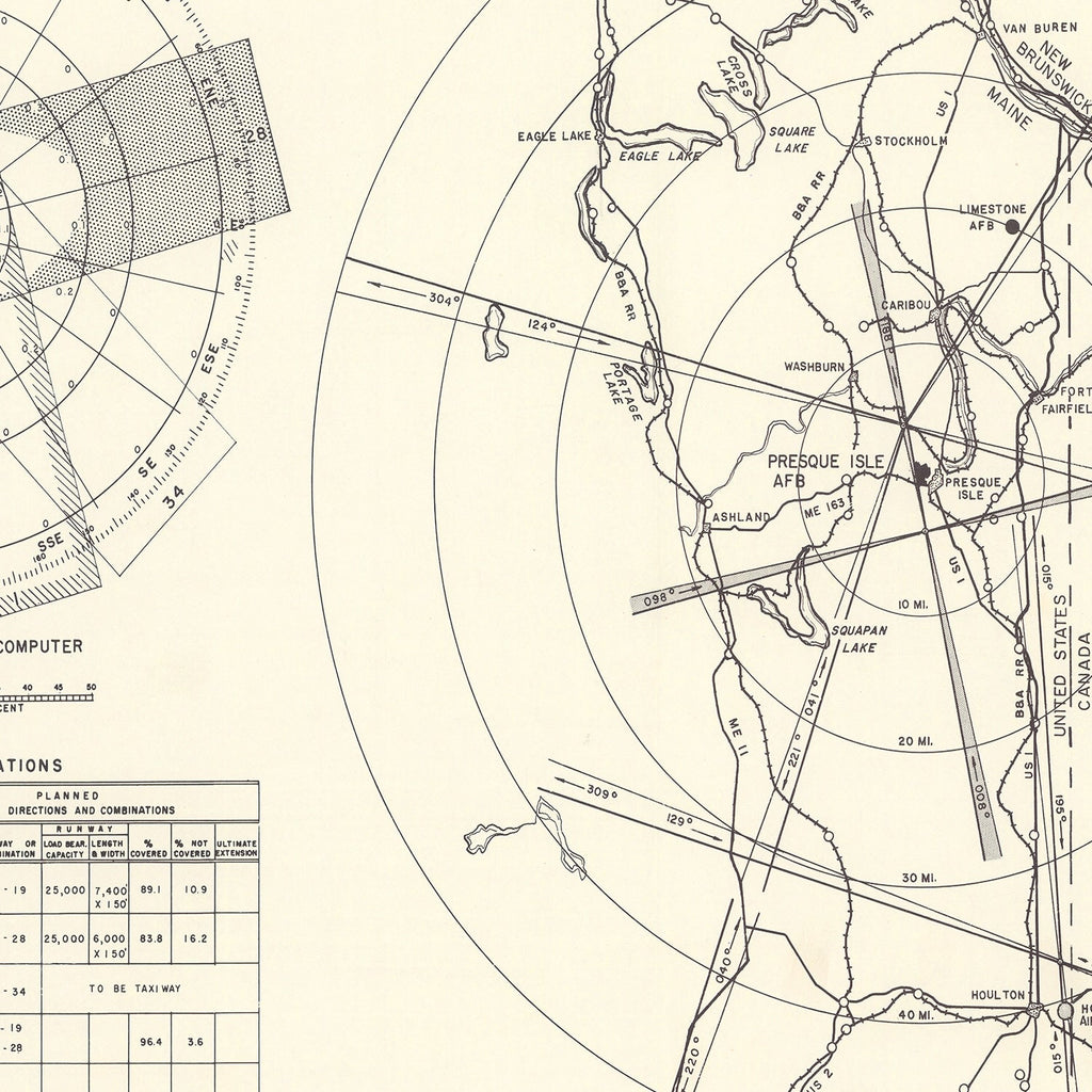 Vintage Map of the Presque Isle Air Fore Base Vicinity, 1952