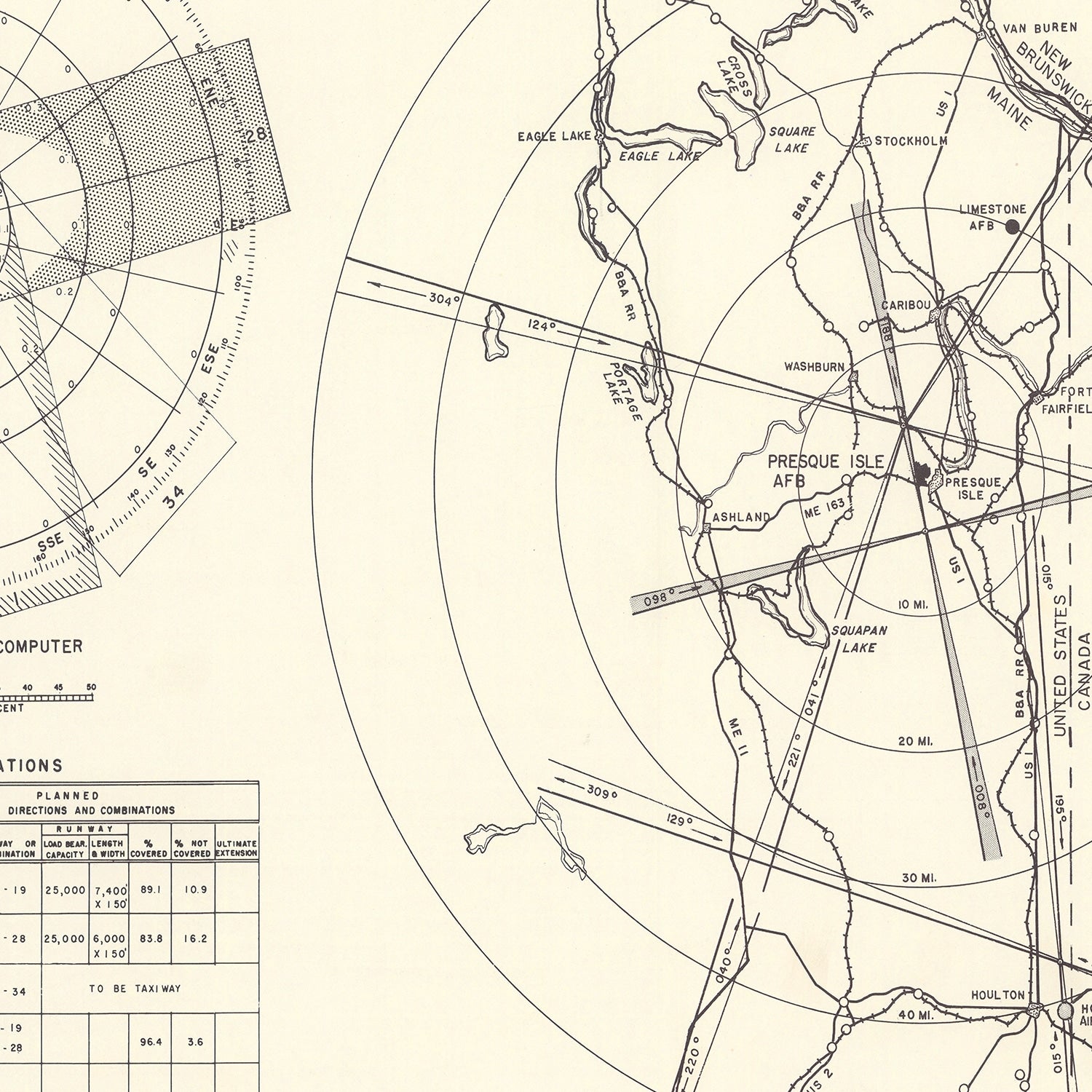 Vintage Map of the Presque Isle Air Fore Base Vicinity, 1952