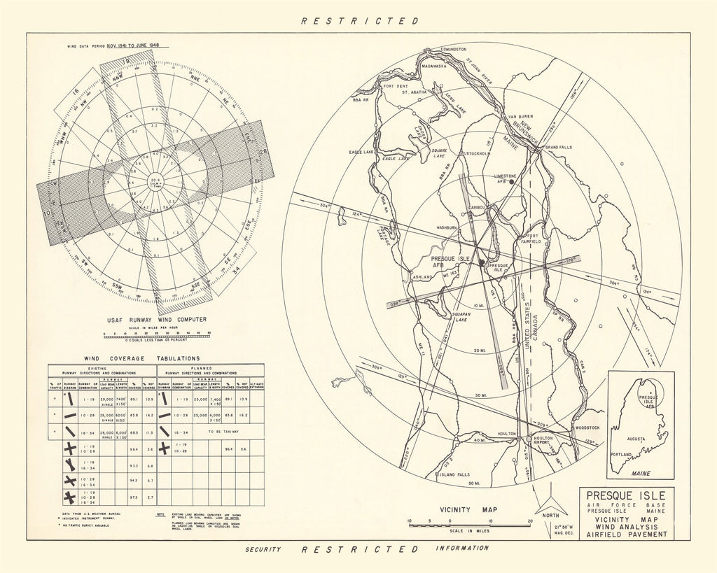 Vintage Map of the Presque Isle Air Fore Base Vicinity, 1952