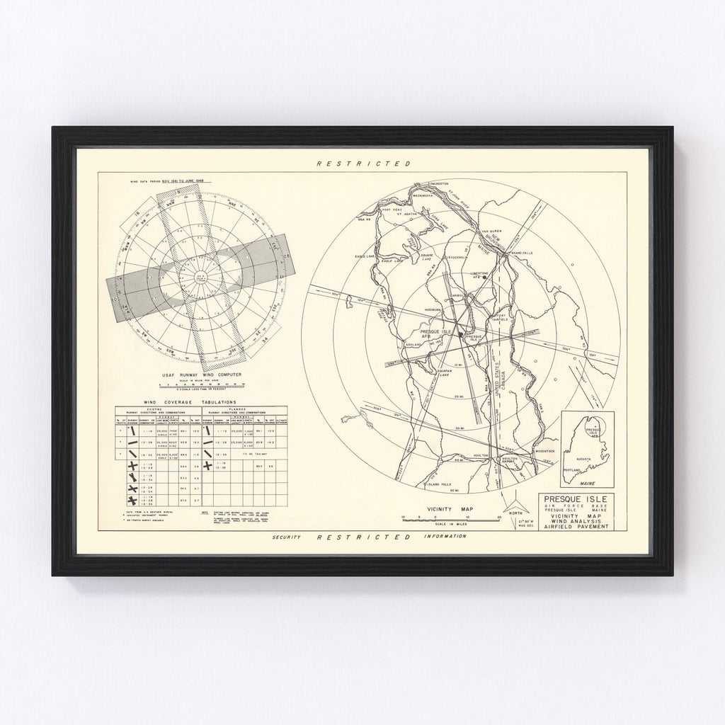 Vintage Map of the Presque Isle Air Fore Base Vicinity, 1952