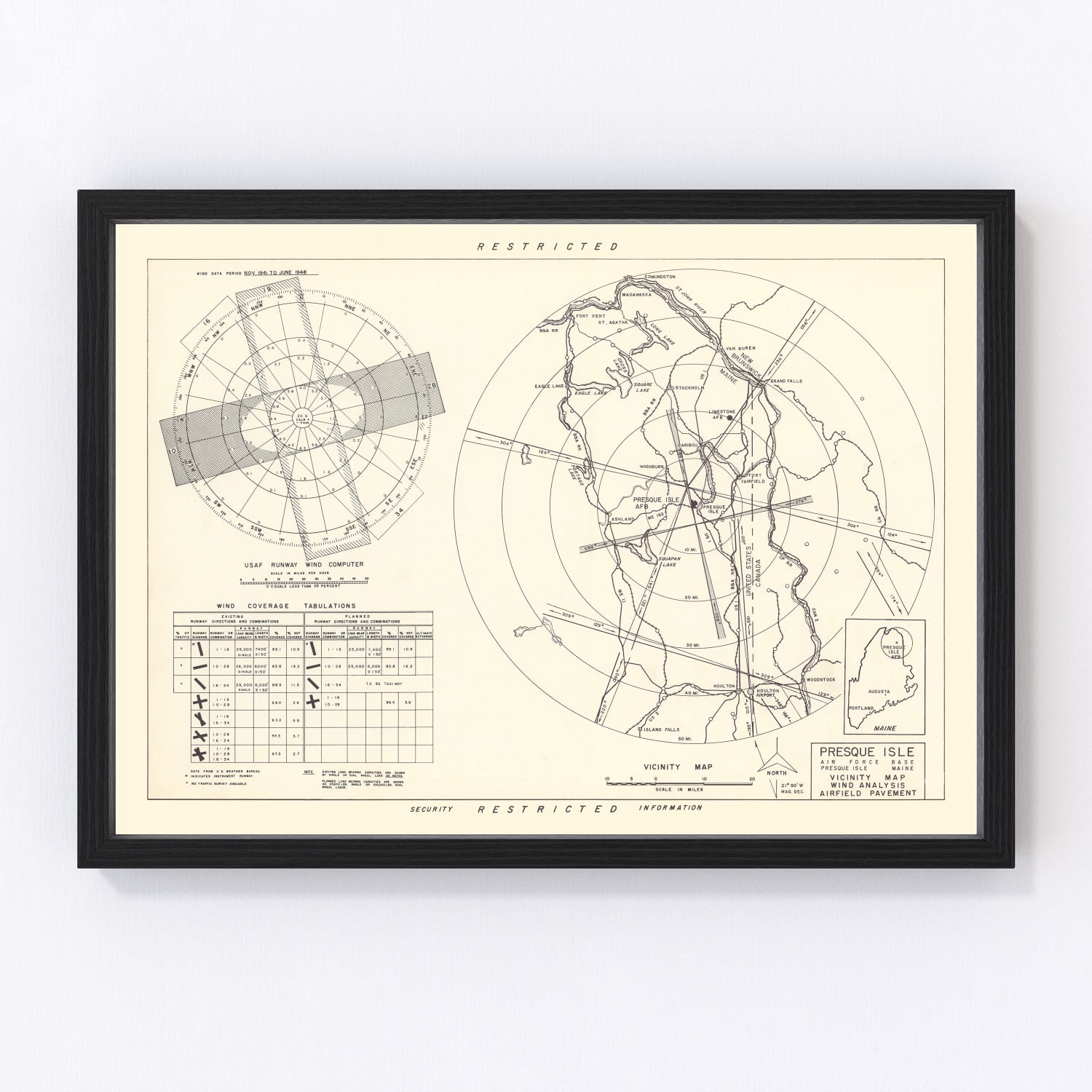Vintage Map of the Presque Isle Air Fore Base Vicinity, 1952