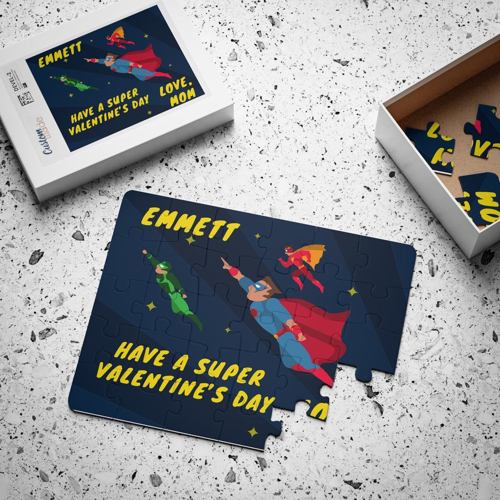 Personalized Kid's 30-Piece Valentine's Day Puzzle - "Have a Super Valentine's Day" Super Hero Theme