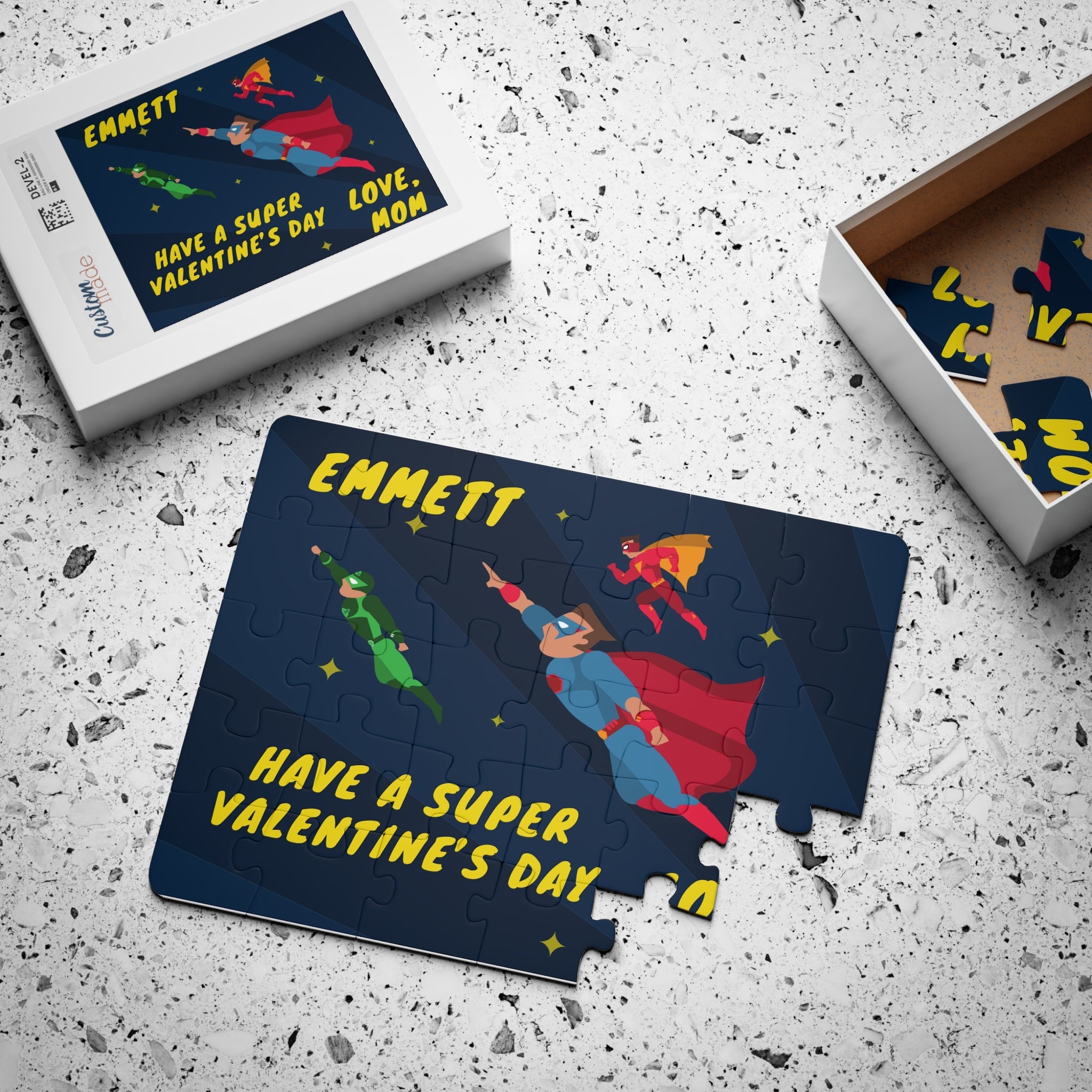 Personalized Kid's 30-Piece Valentine's Day Puzzle - "Have a Super Valentine's Day" Super Hero Theme