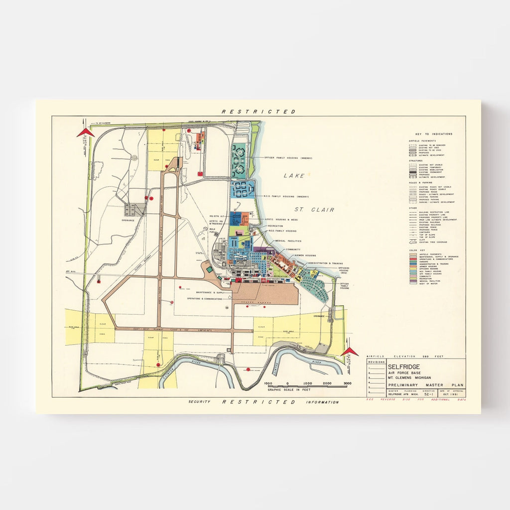 Vintage Map of Selfridge Air Fore Base, 1952