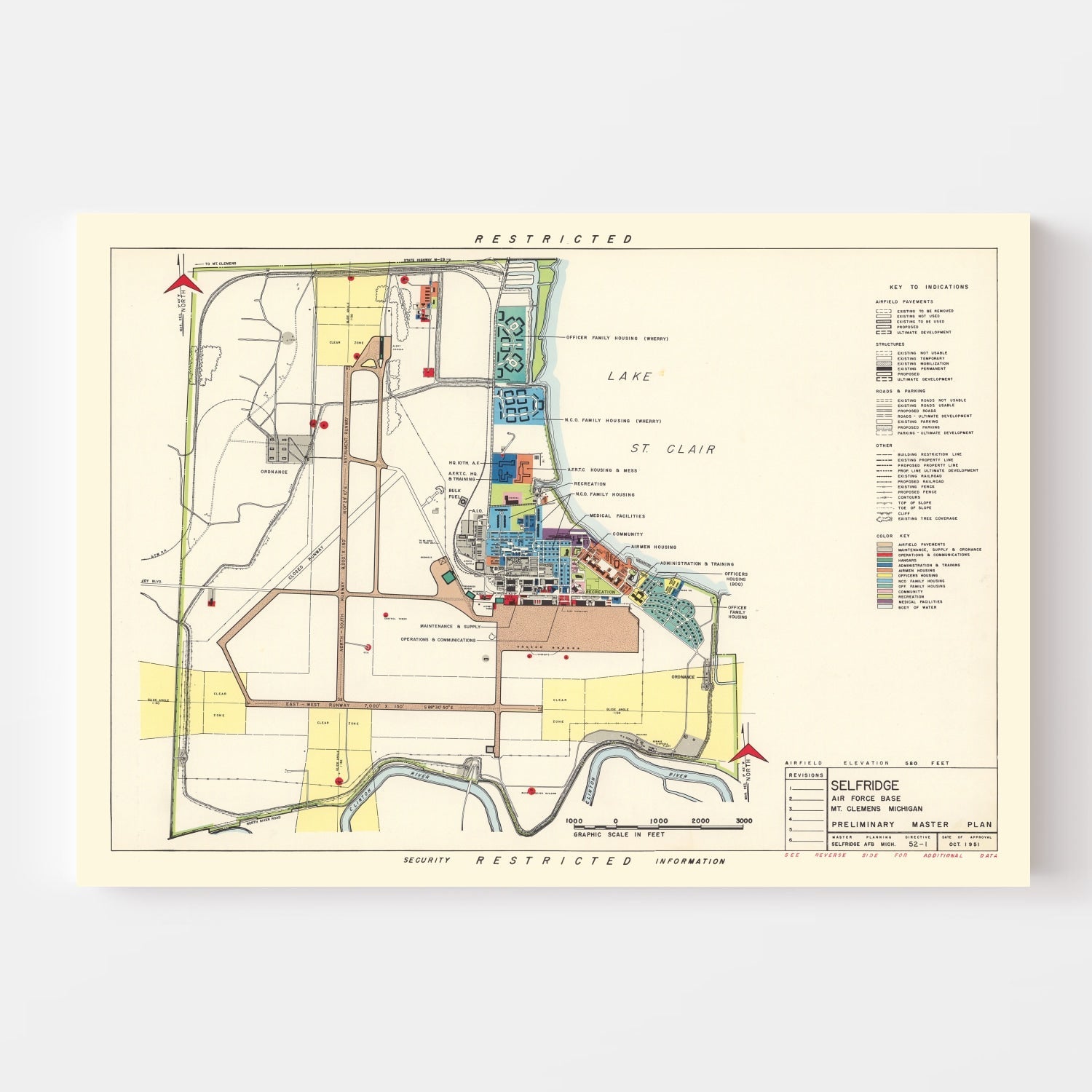 Vintage Map of Selfridge Air Fore Base, 1952