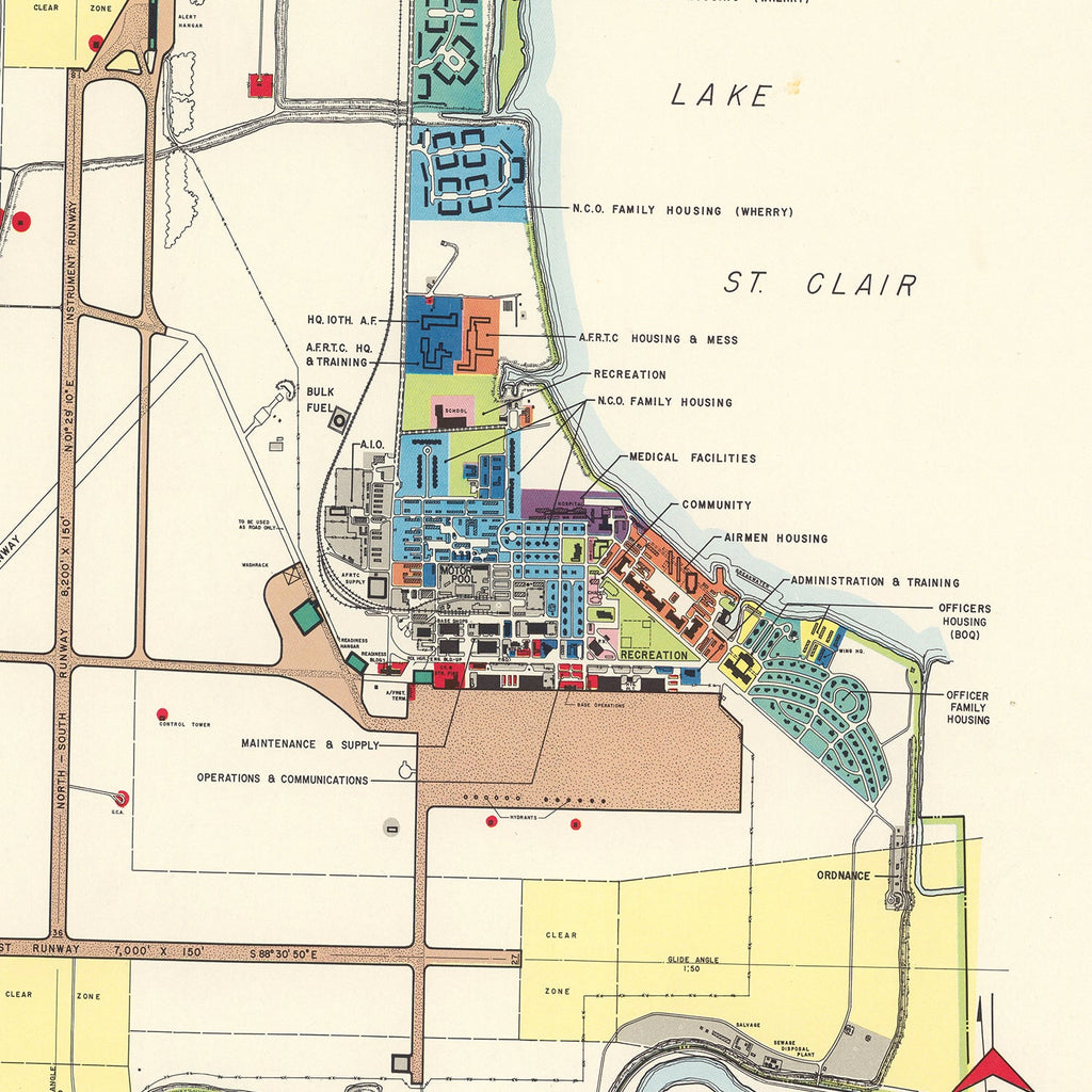 Vintage Map of Selfridge Air Fore Base, 1952