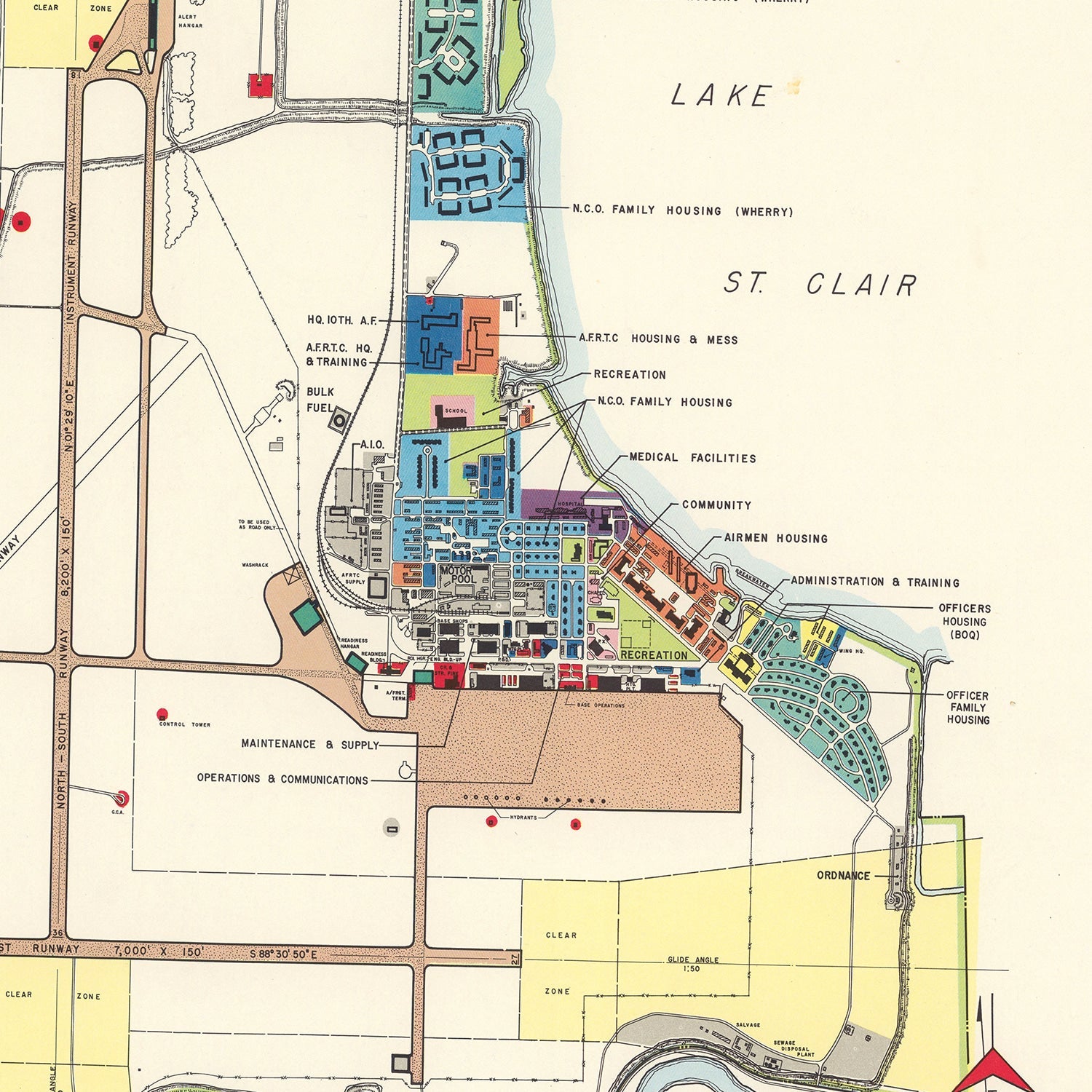 Vintage Map of Selfridge Air Fore Base, 1952