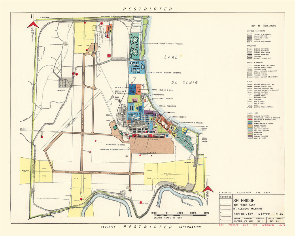 Vintage Map of Selfridge Air Fore Base, 1952