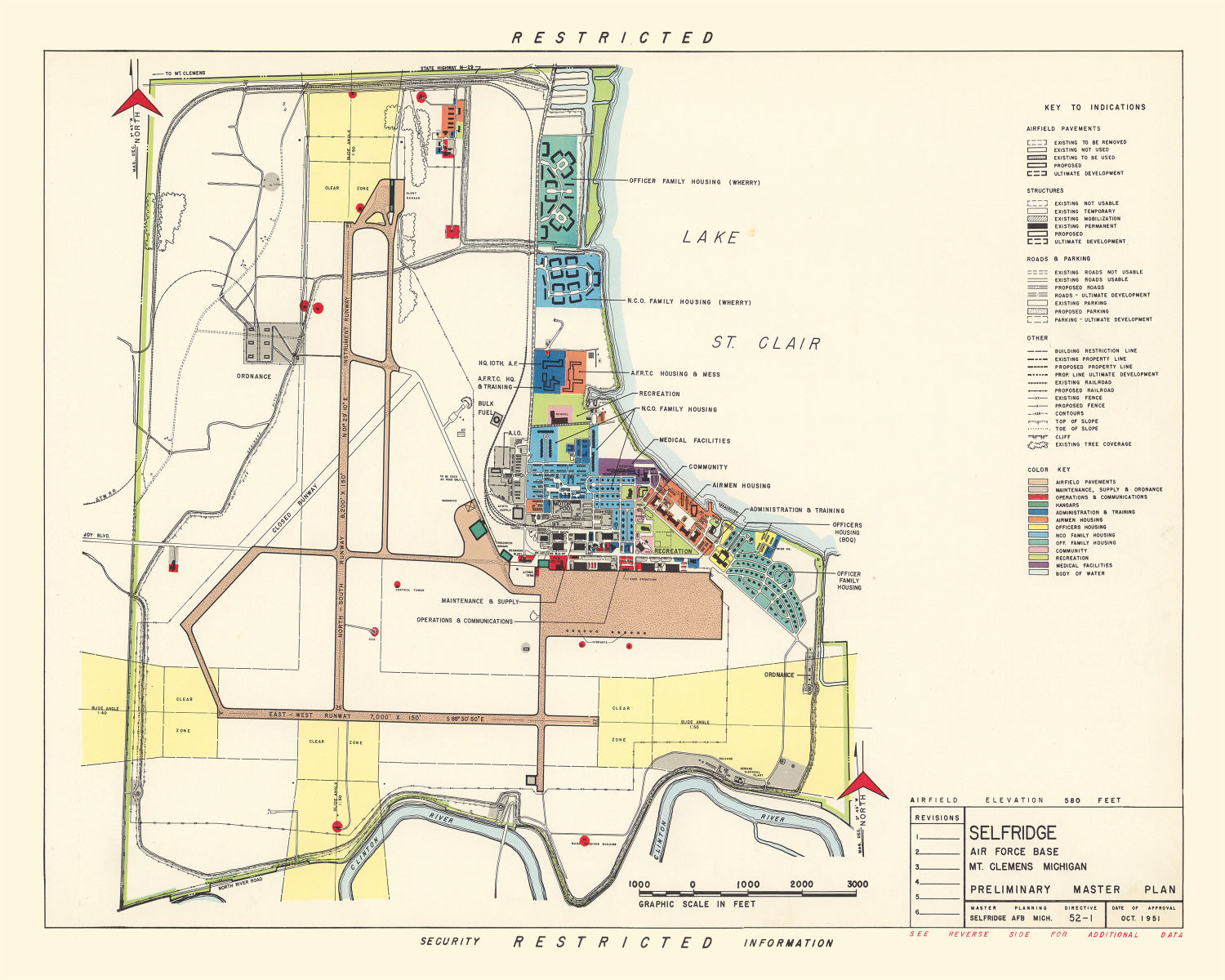 Vintage Map of Selfridge Air Fore Base, 1952