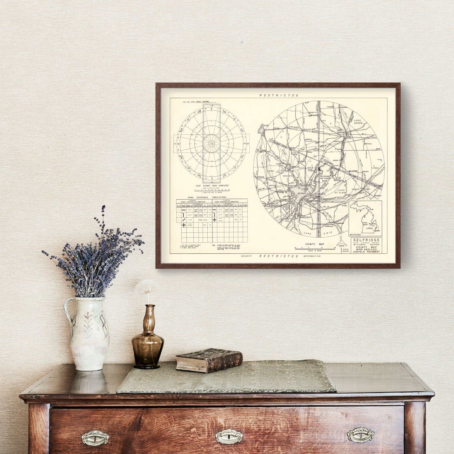 Vintage Map of the Selfridge Air Fore Base Vicinity, 1952