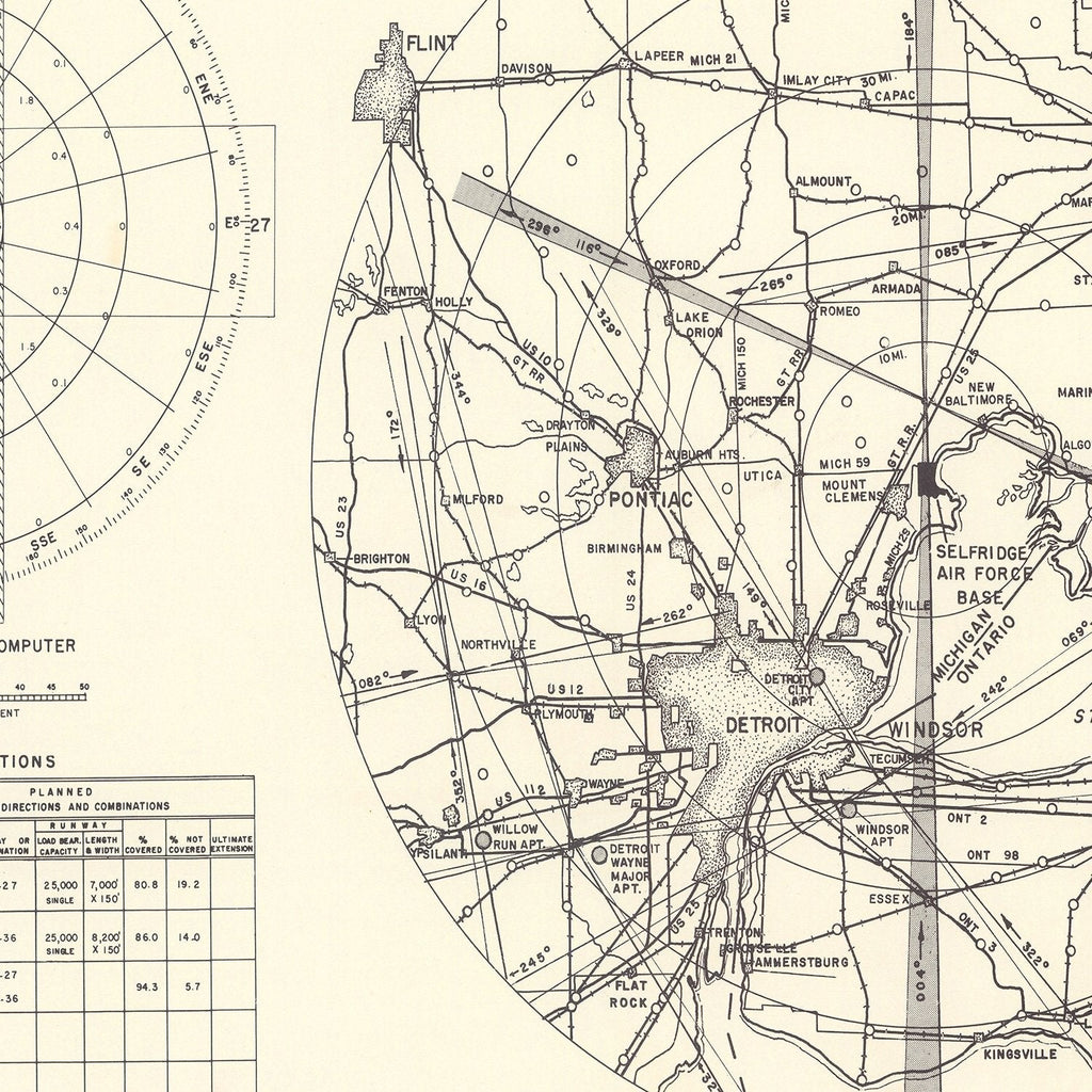 Vintage Map of the Selfridge Air Fore Base Vicinity, 1952