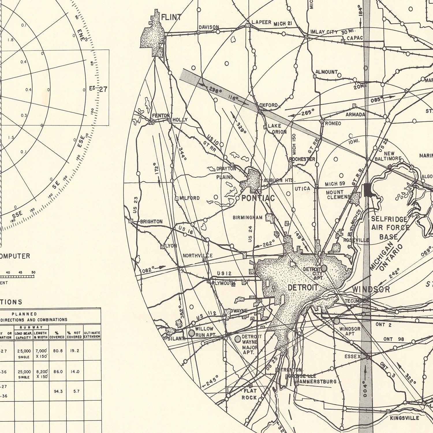 Vintage Map of the Selfridge Air Fore Base Vicinity, 1952