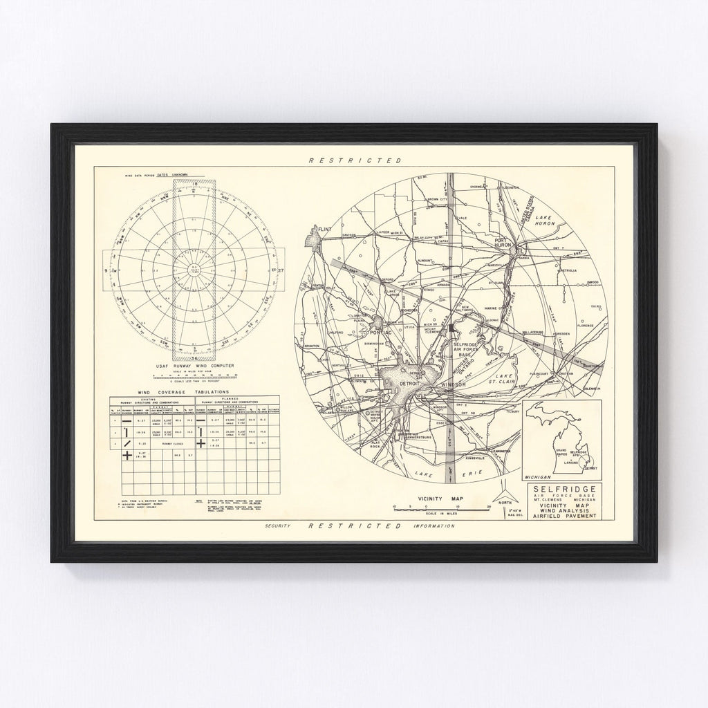 Vintage Map of the Selfridge Air Fore Base Vicinity, 1952