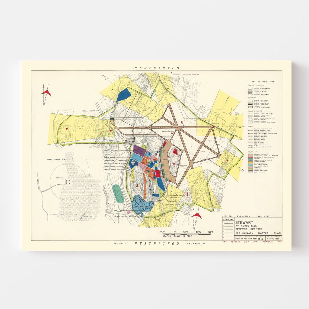 Vintage Map of Stewart Air Fore Base, 1952