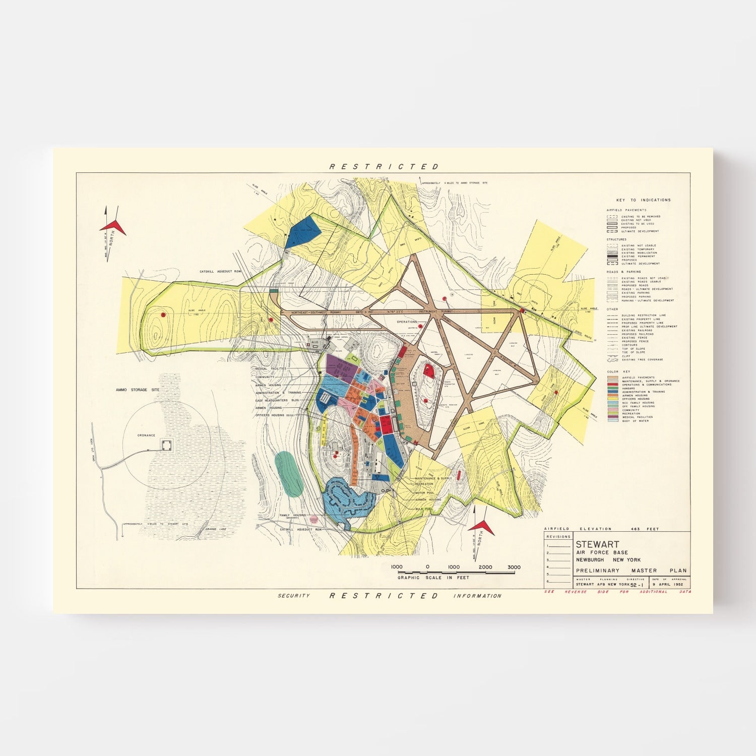 Vintage Map of Stewart Air Fore Base, 1952
