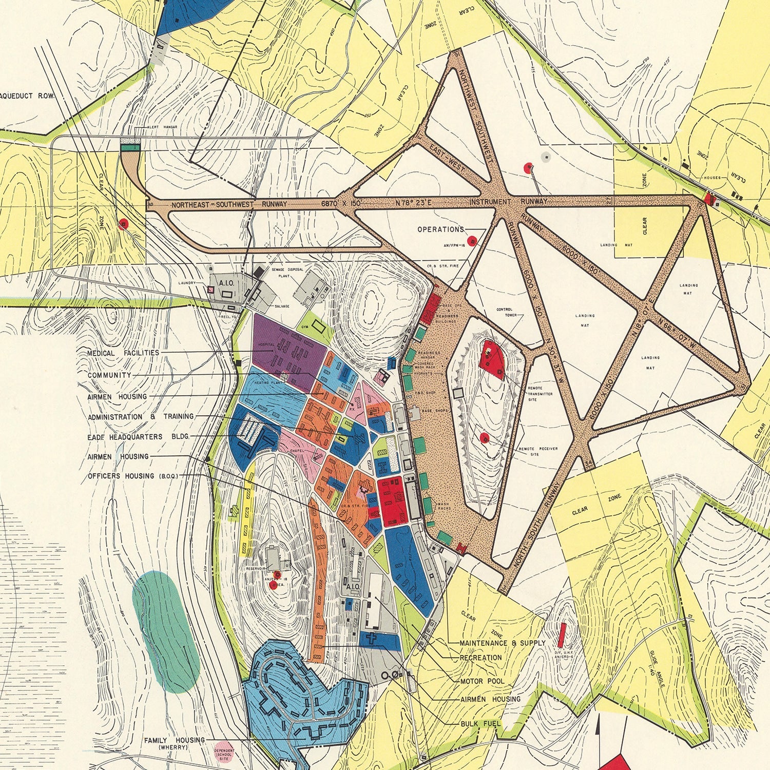 Vintage Map of Stewart Air Fore Base, 1952