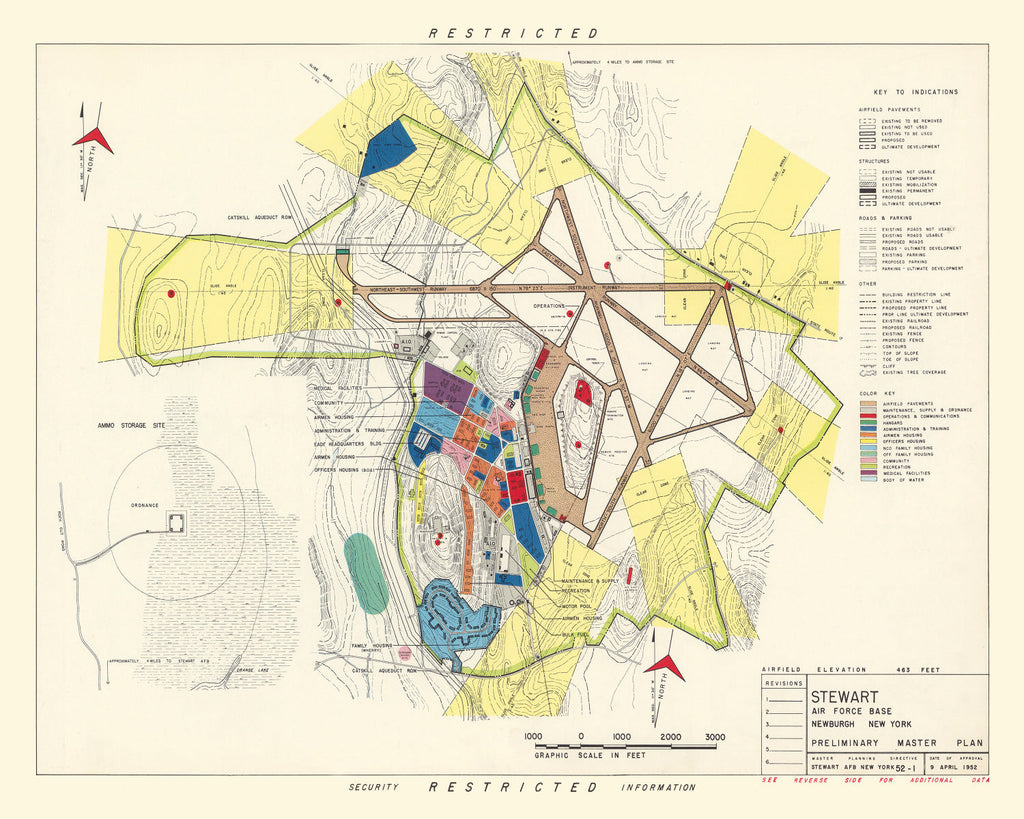 Vintage Map of Stewart Air Fore Base, 1952
