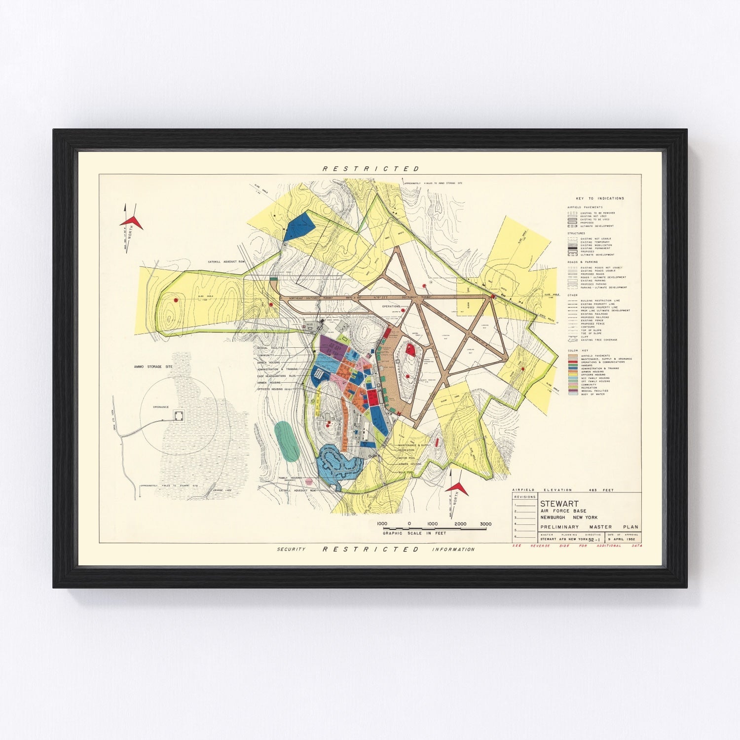 Vintage Map of Stewart Air Fore Base, 1952