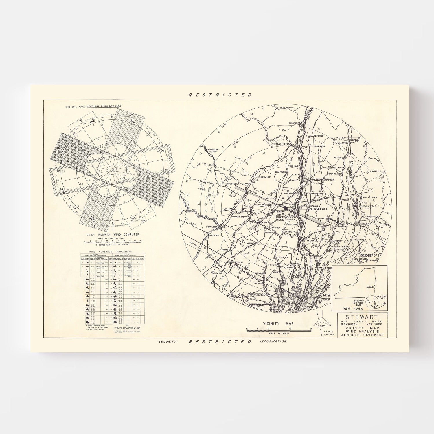 Vintage Map of the Stewart Air Fore Base Vicinity, 1952