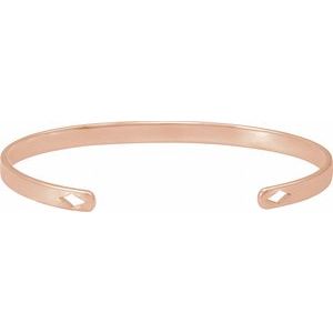 14K Rose Engravable Diamond Pierced Cuff 7" Bracelet