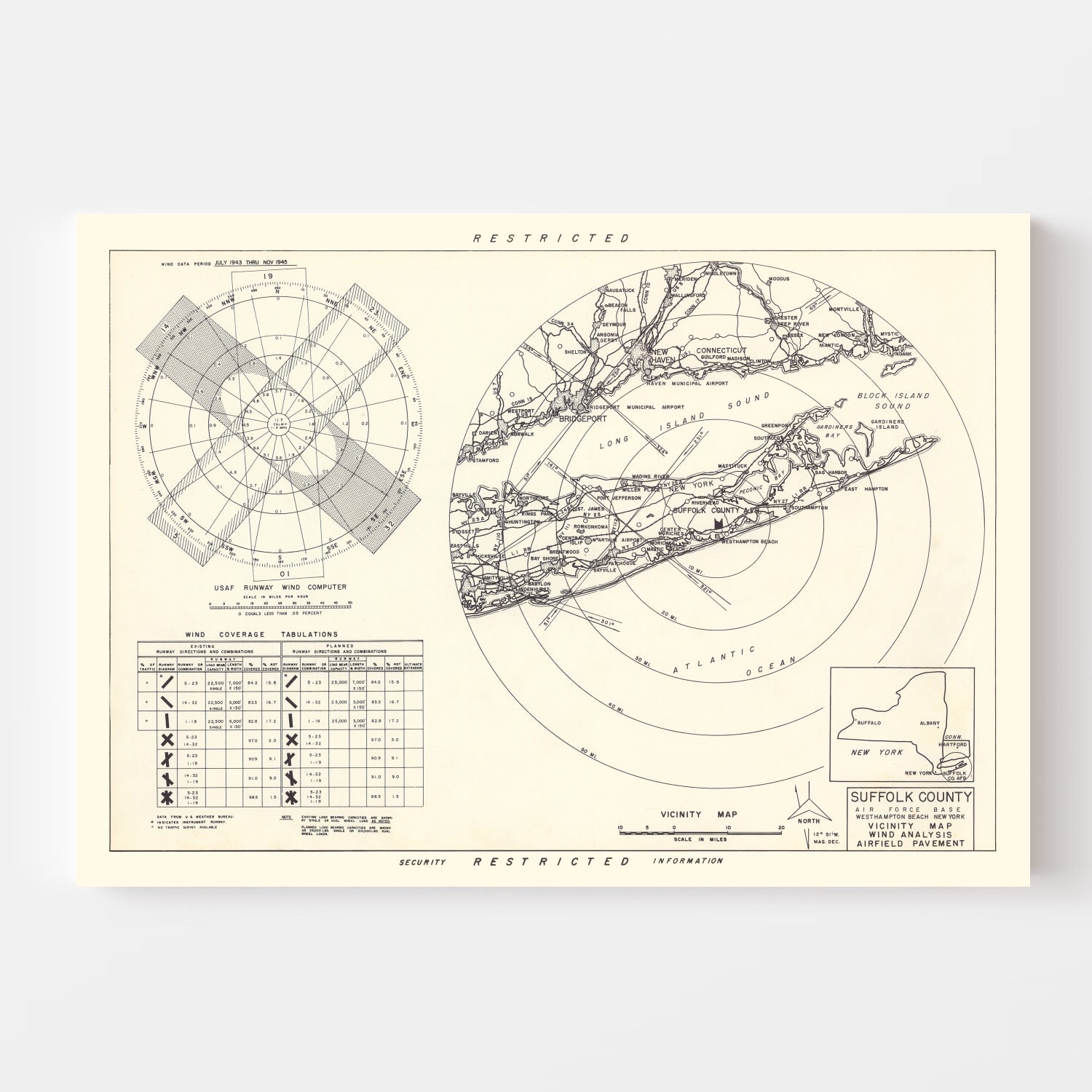 Vintage Map of the Suffolk County Air Force Base Vicinity, 1951
