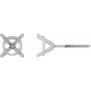 14K White Gold 3 mm Round 4-Prong Cocktail-Style Earring Mounting