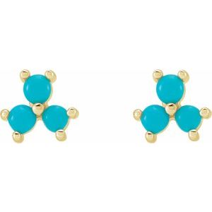 14K Yellow Gold Turquoise Three-Stone Cabochon Earrings