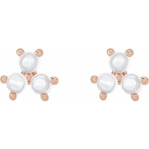 14K Rose Gold Rainbow Moonstone Three-Stone Cabochon Earrings