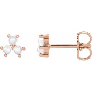 14K Rose Gold Rainbow Moonstone Three-Stone Cabochon Earrings