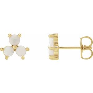 14K Yellow Gold White Opal Three-Stone Cabochon Earrings