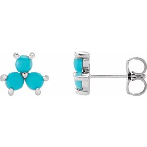 Platinum Turquoise Three-Stone Cabochon Earrings