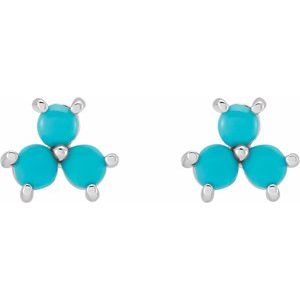Platinum Turquoise Three-Stone Cabochon Earrings