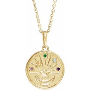 14K Yellow Gold Natural Multi-Gemstone Petite Moon & Star 18" Necklace