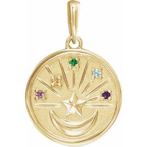 14K Yellow Gold Natural Multi-Gemstone Petite Moon & Star Pendant