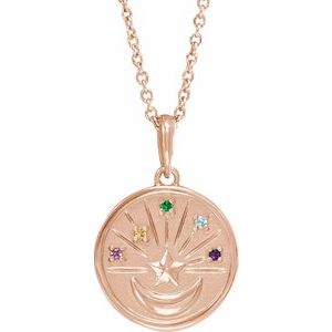 14K Rose Gold Natural Multi-Gemstone Petite Moon & Star 18" Necklace
