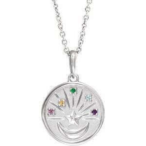 14K White Gold Natural Multi-Gemstone Petite Moon & Star 18" Necklace