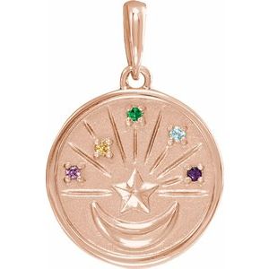 14K Rose Gold Natural Multi-Gemstone Petite Moon & Star Pendant