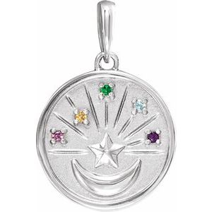 Sterling Silver Natural Multi-Gemstone Petite Moon & Star Pendant