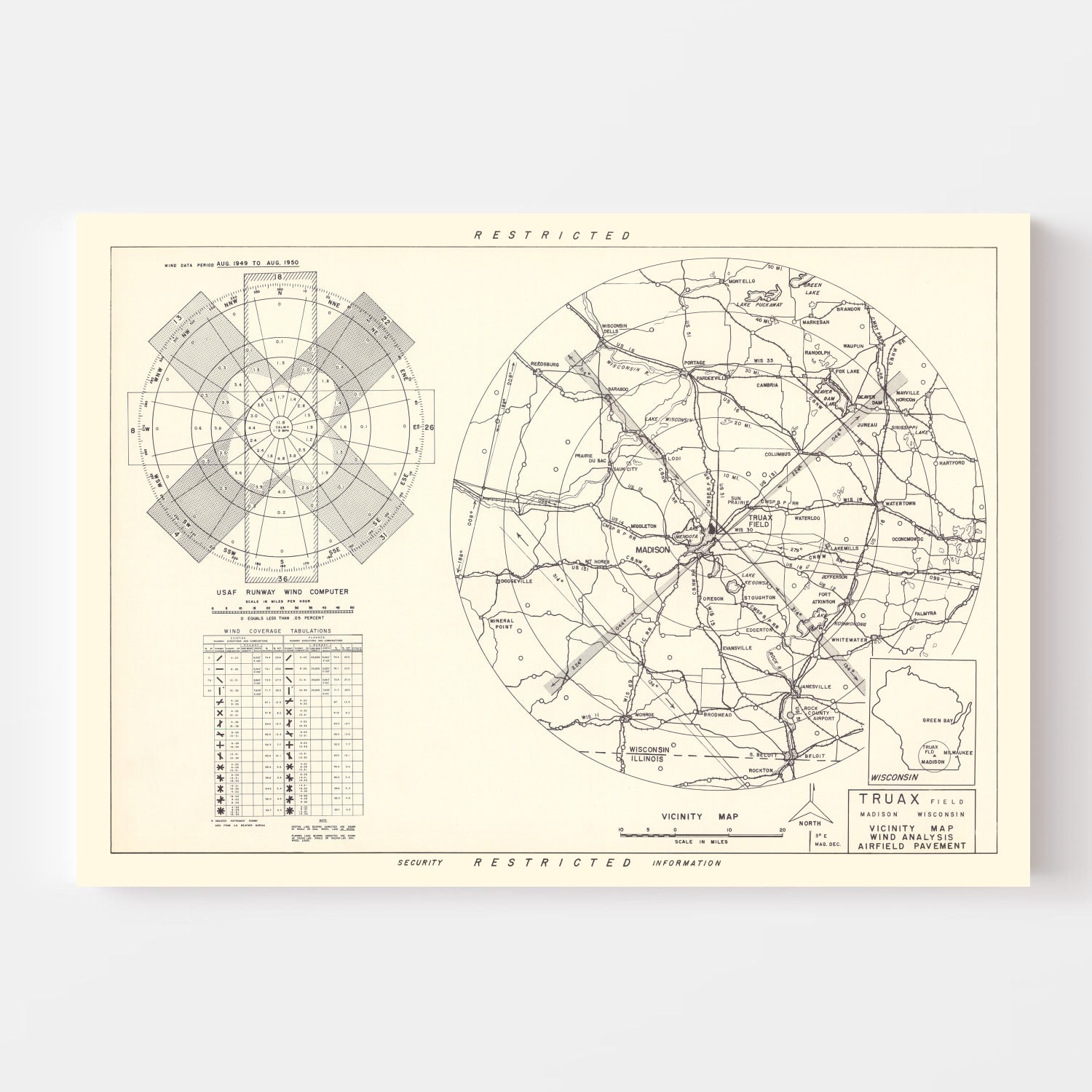 Vintage Map of the Traux field Vicinity, 1952