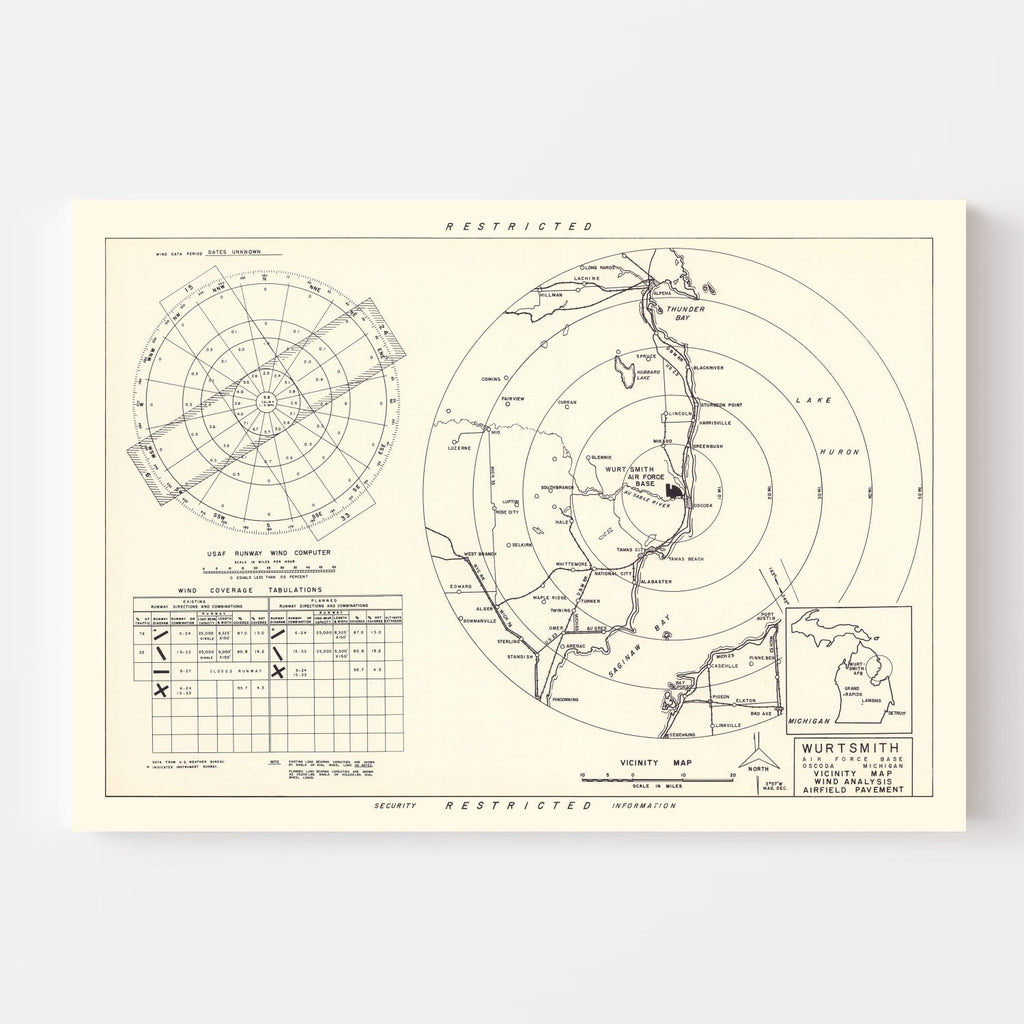Vintage Map of the Wurtsmith Air Force Base Vicinity, 1952