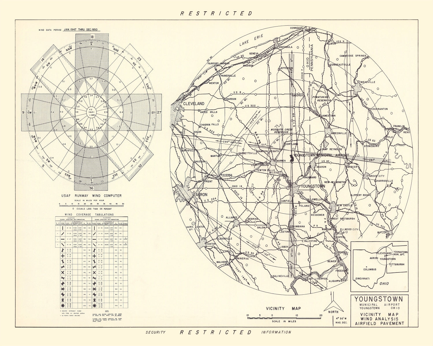 Vintage Map of the Youngstown Municipal Airport Vicinity, 1952