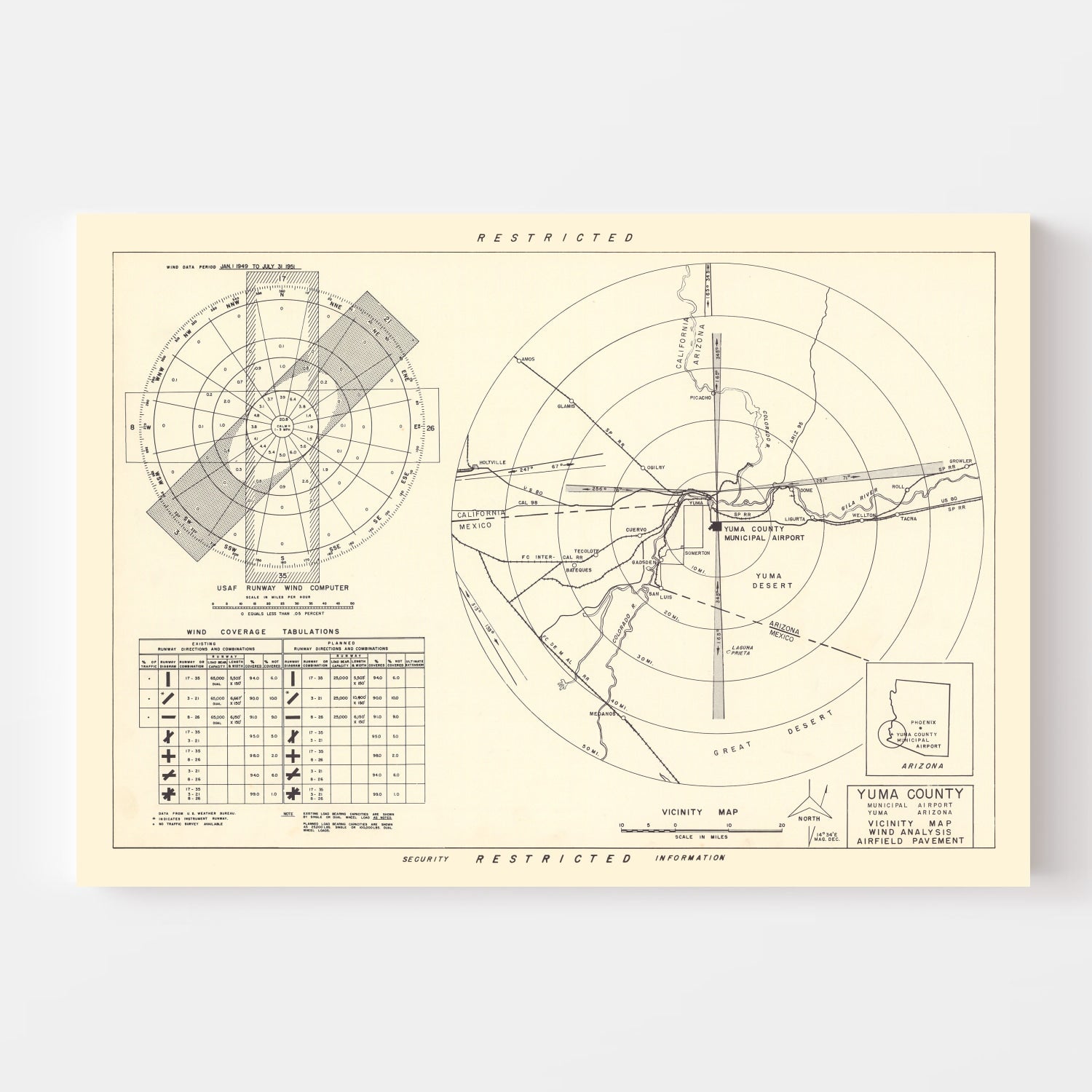 Vintage Map of the Yuma County Municipal Airport Vicinity, 1951