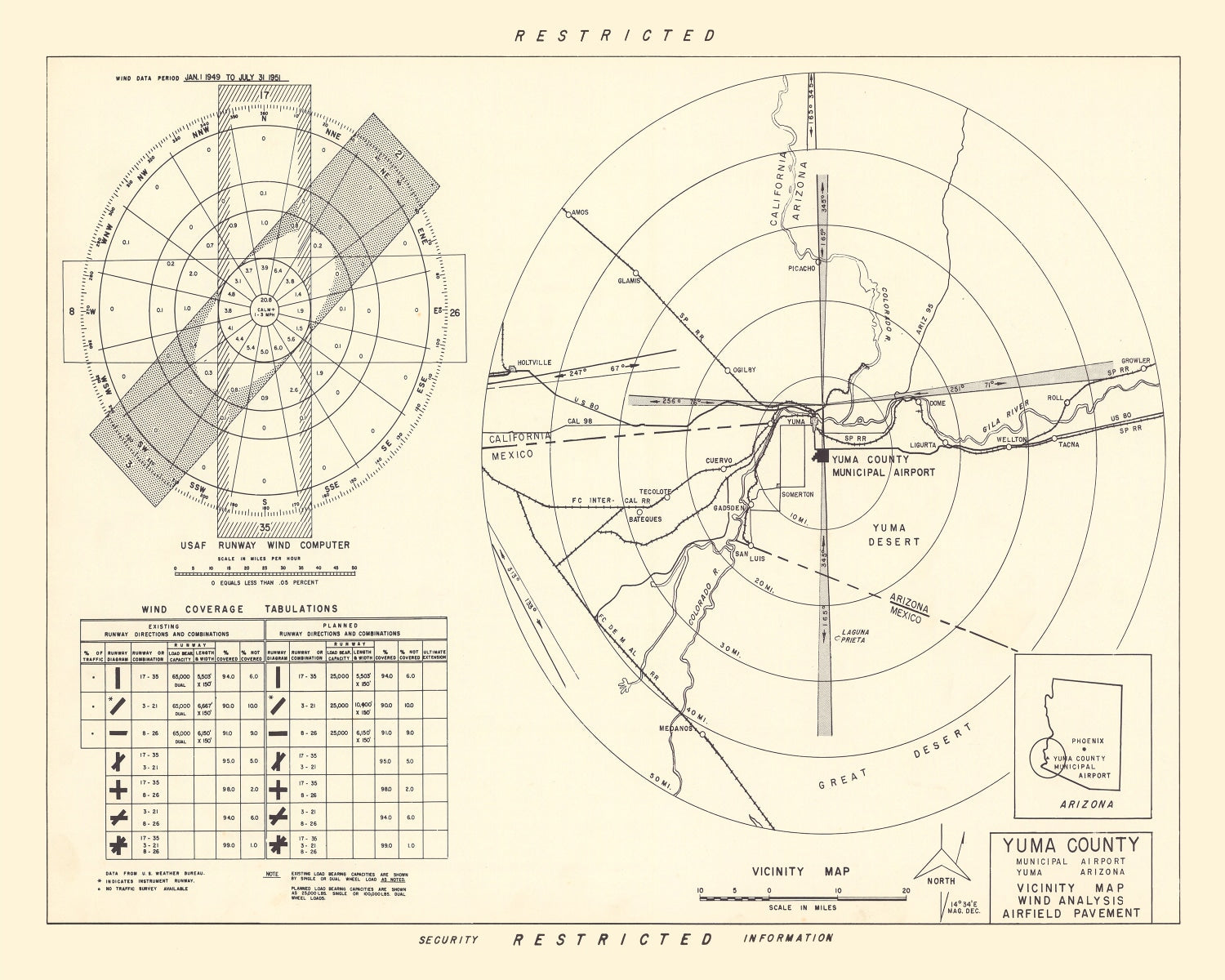 Vintage Map of the Yuma County Municipal Airport Vicinity, 1951