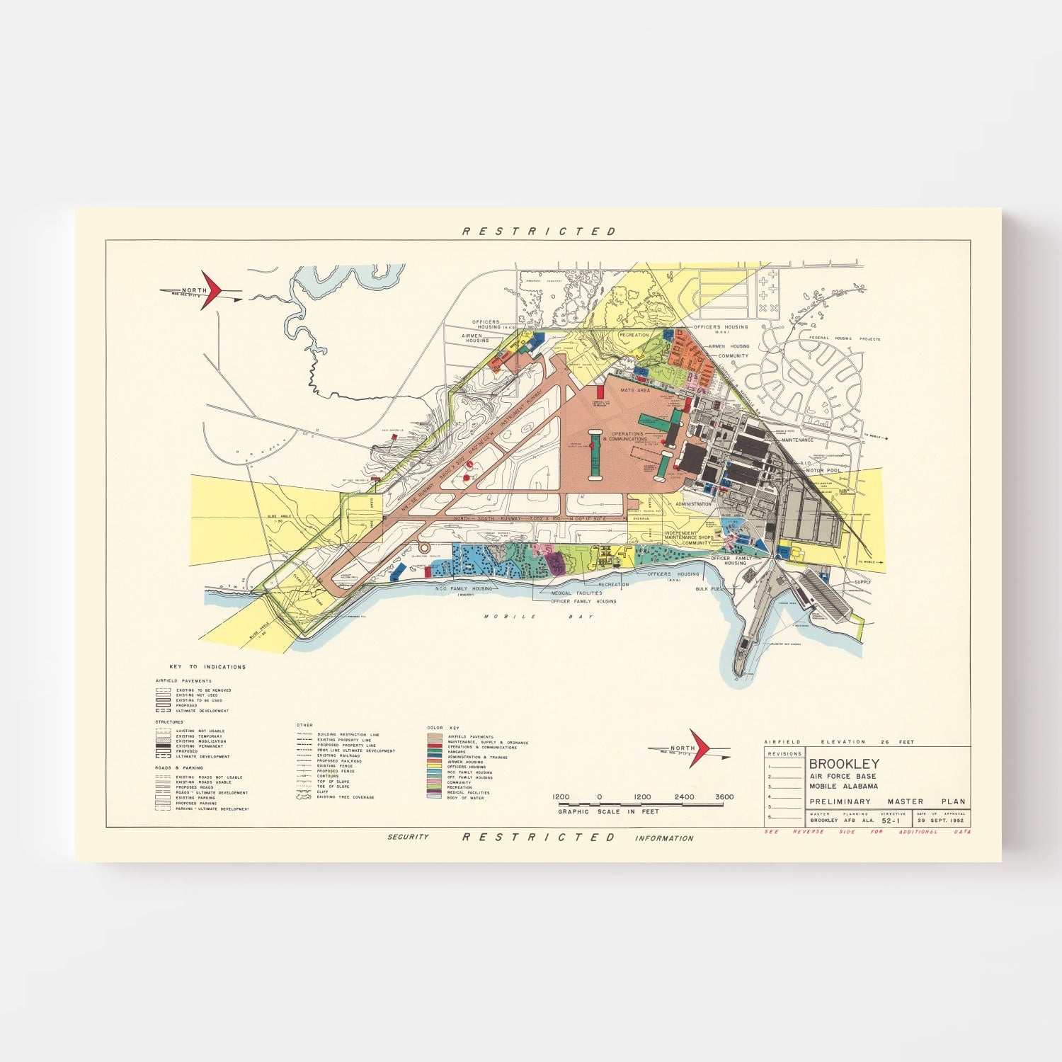 Vintage Map of Brookley Air Force Base, 1952
