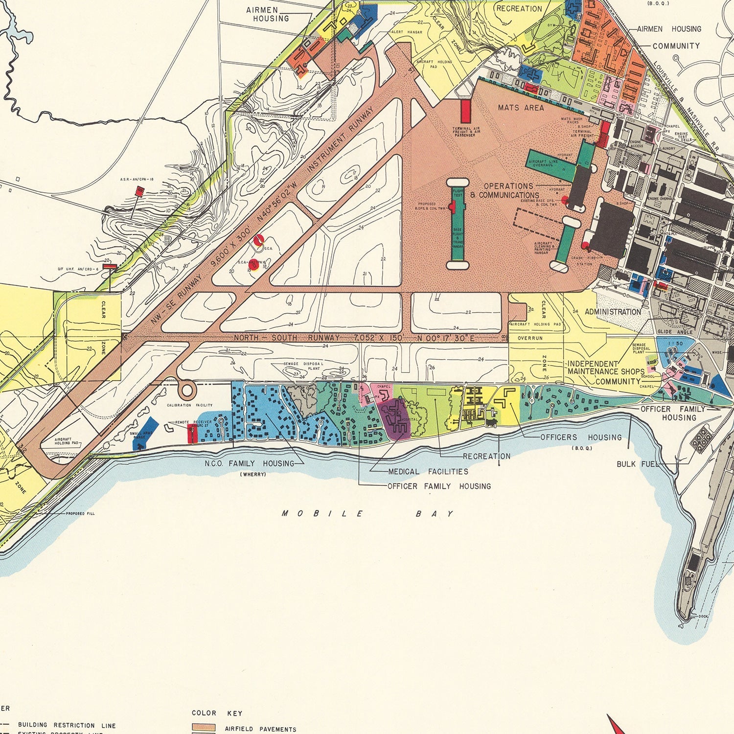 Vintage Map of Brookley Air Force Base, 1952